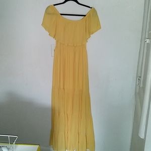 Long off the shoulder marigold yellow dress